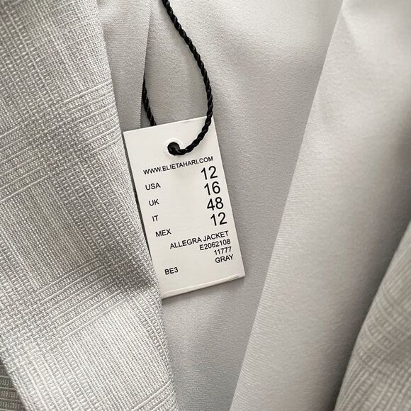 Elie Tahari Allegra Micro-Plaid One Button Jacket Blazer Gray Size 12 NWT - Picture 10 of 10